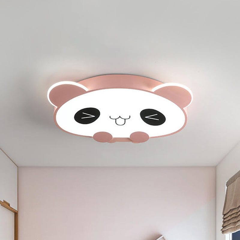 Black/Pink Cartoon Panda Ceiling Lighting Children LED Acrylic Flush Mount Light in Warm/White Light
