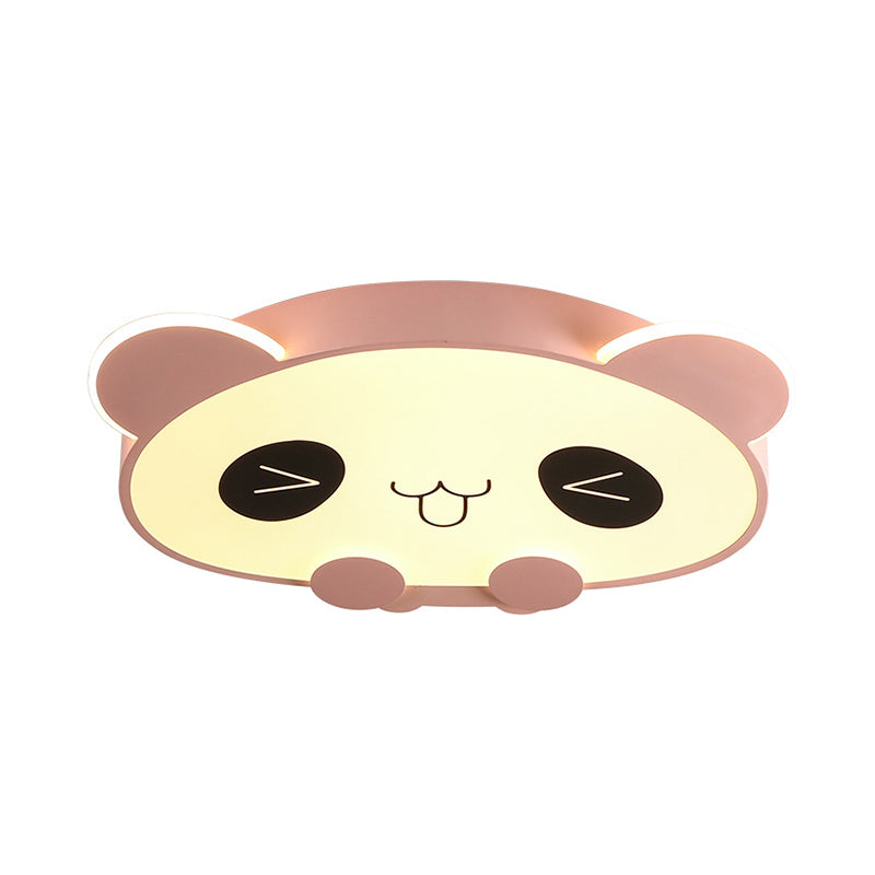 Black/Pink Cartoon Panda Ceiling Lighting Children LED Acrylic Flush Mount Light in Warm/White Light