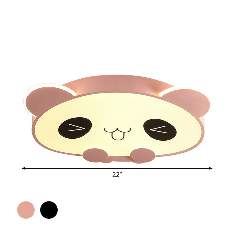 Black/Pink Cartoon Panda Ceiling Lighting Children LED Acrylic Flush Mount Light in Warm/White Light