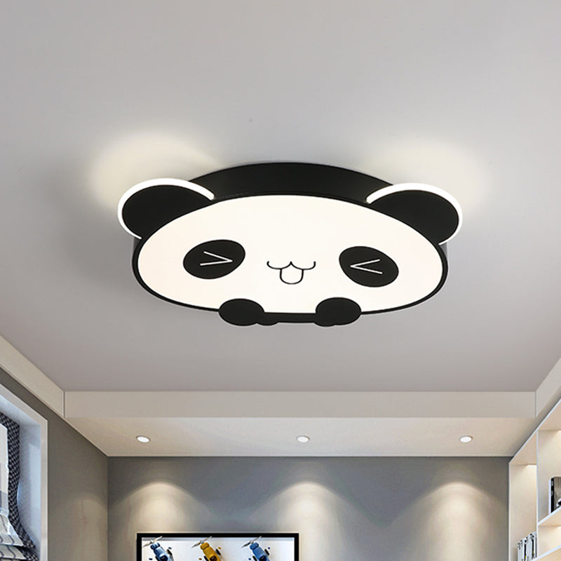 Black/Pink Cartoon Panda Ceiling Lighting Children LED Acrylic Flush Mount Light in Warm/White Light