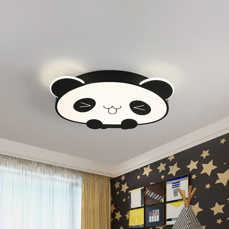 Black/Pink Cartoon Panda Ceiling Lighting Children LED Acrylic Flush Mount Light in Warm/White Light