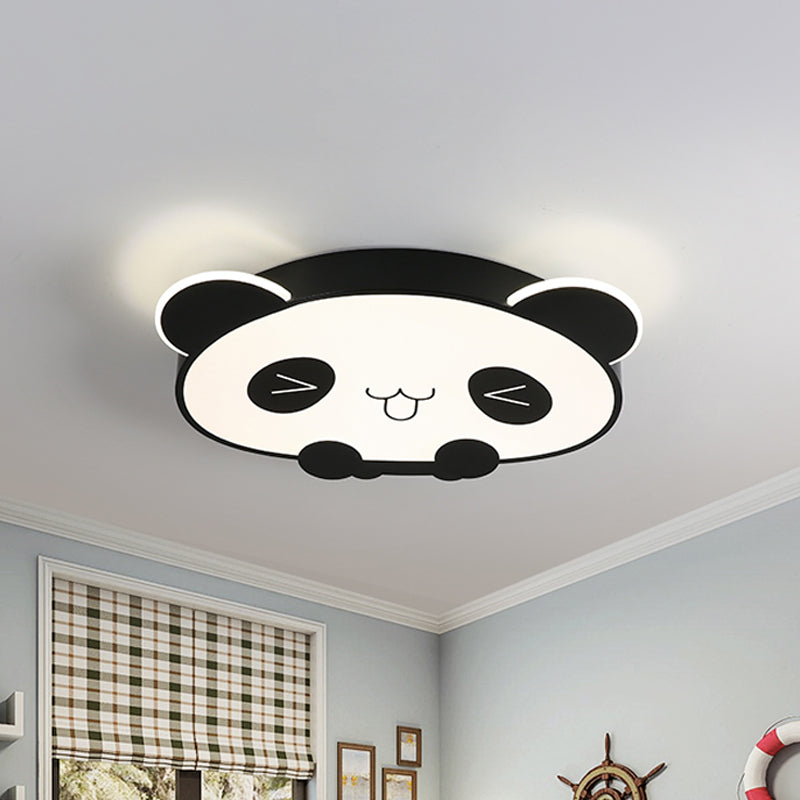 Black/Pink Cartoon Panda Ceiling Lighting Children LED Acrylic Flush Mount Light in Warm/White Light