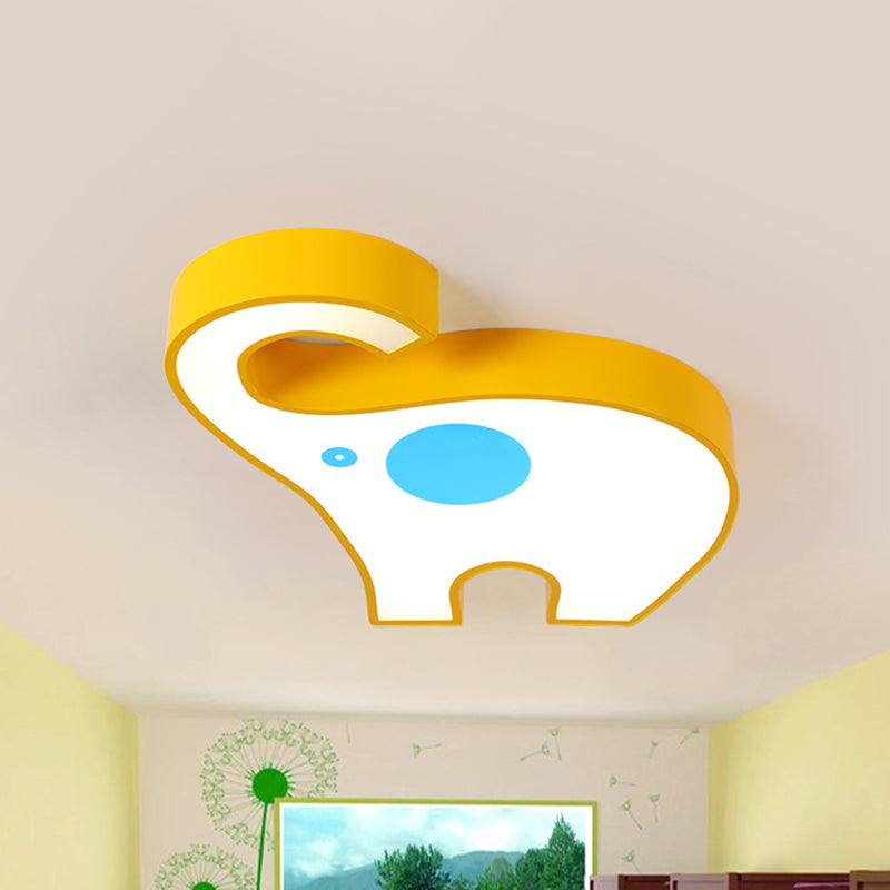 Elephant Kindergarten Flush Mount Lamp Acrylic LED Children Flush Ceiling Light Fixture in Pink/Yellow