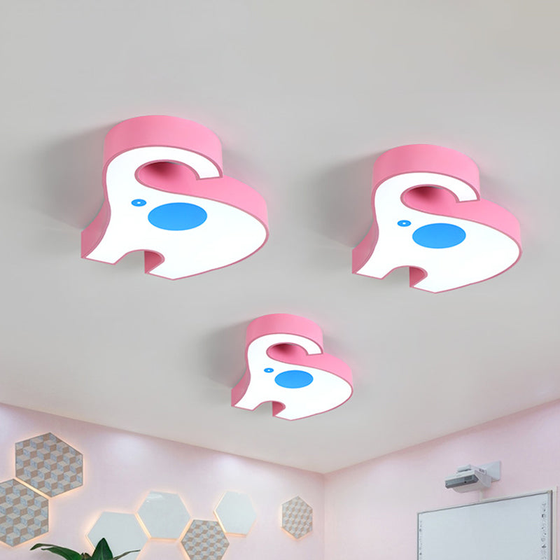 Elephant Kindergarten Flush Mount Lamp Acrylic LED Children Flush Ceiling Light Fixture in Pink/Yellow