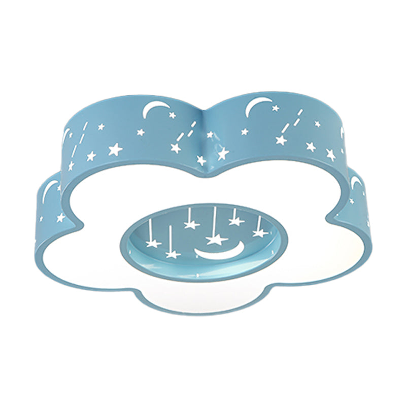 Hollow-Out Blossom Ceiling Light Creative Acrylic LED Playroom Flush Mount Lighting in Pink/Blue