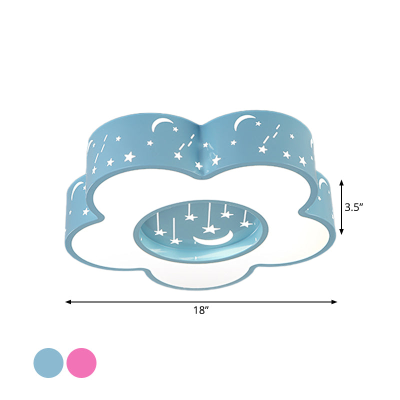 Hollow-Out Blossom Ceiling Light Creative Acrylic LED Playroom Flush Mount Lighting in Pink/Blue