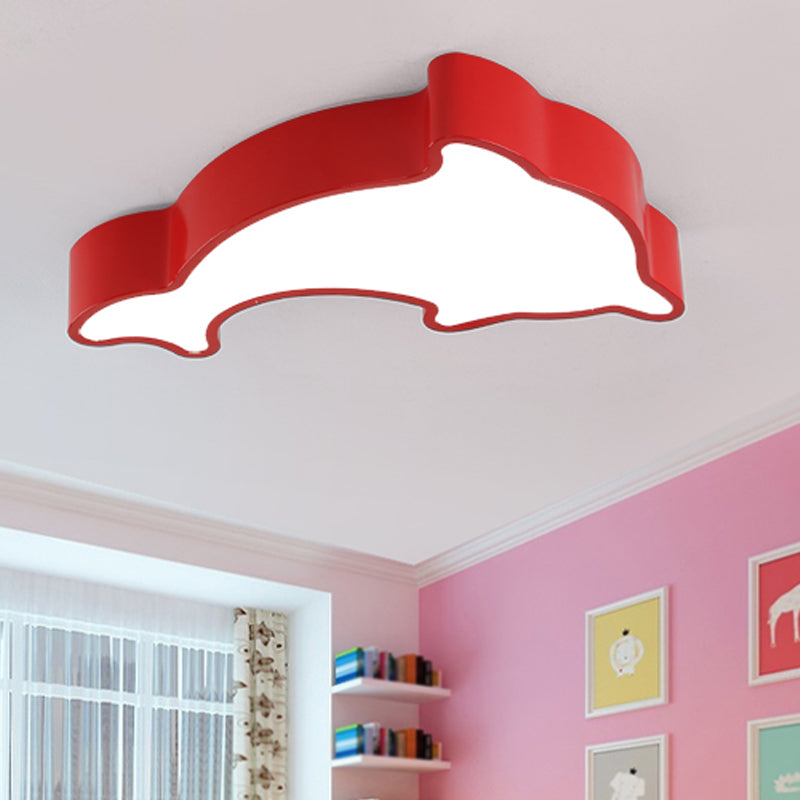 Acrylic Dolphin Ceiling Mounted Light Cartoon Green/Blue/Red LED Flushmount Lighting for Children Room