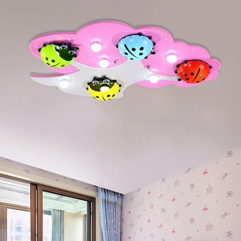 Kids Style LED Soffitto Illuminazione Rosa / Green Ladybug Flush Mount Fixture con Acrilico Shade