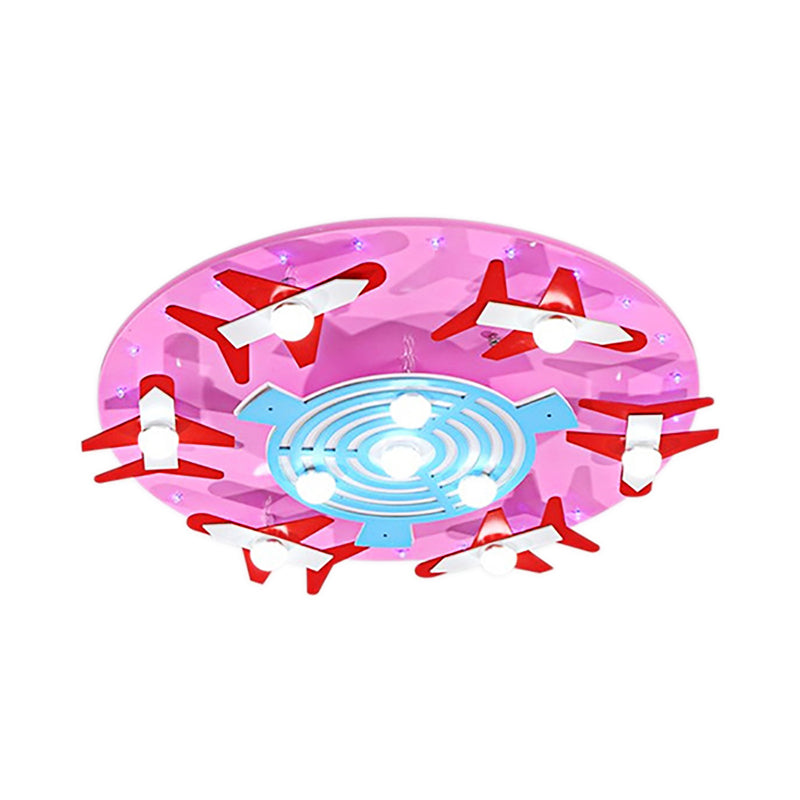 Lampada da soffitto rotonda in legno con sala giochi per aeroplano Lampada da soffitto per bambini accattivante