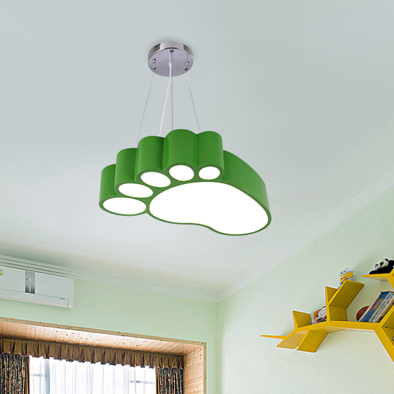 Foot Shape Ceiling Hang Fixture Simplicity Acrylic Yellow/Red/Green LED Chandelier Lighting for Nursery
