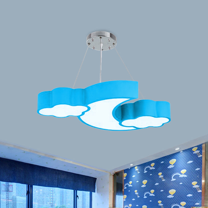 Acrylic Cloud and Moon Ceiling Pendant Modern White/Pink/Blue LED Hanging Chandelier in Warm/White Light
