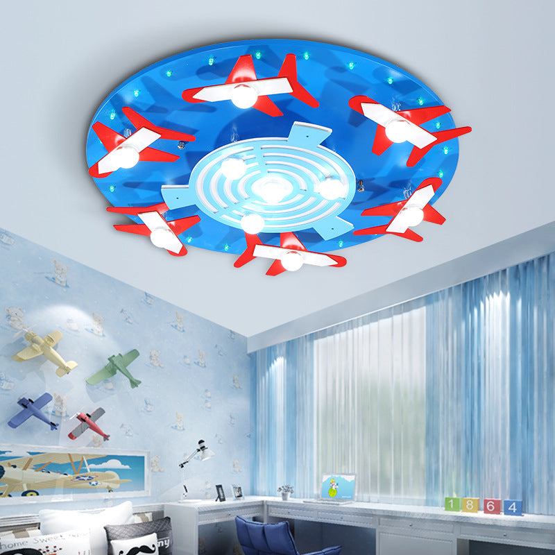 Lampada da soffitto rotonda in legno con sala giochi per aeroplano Lampada da soffitto per bambini accattivante