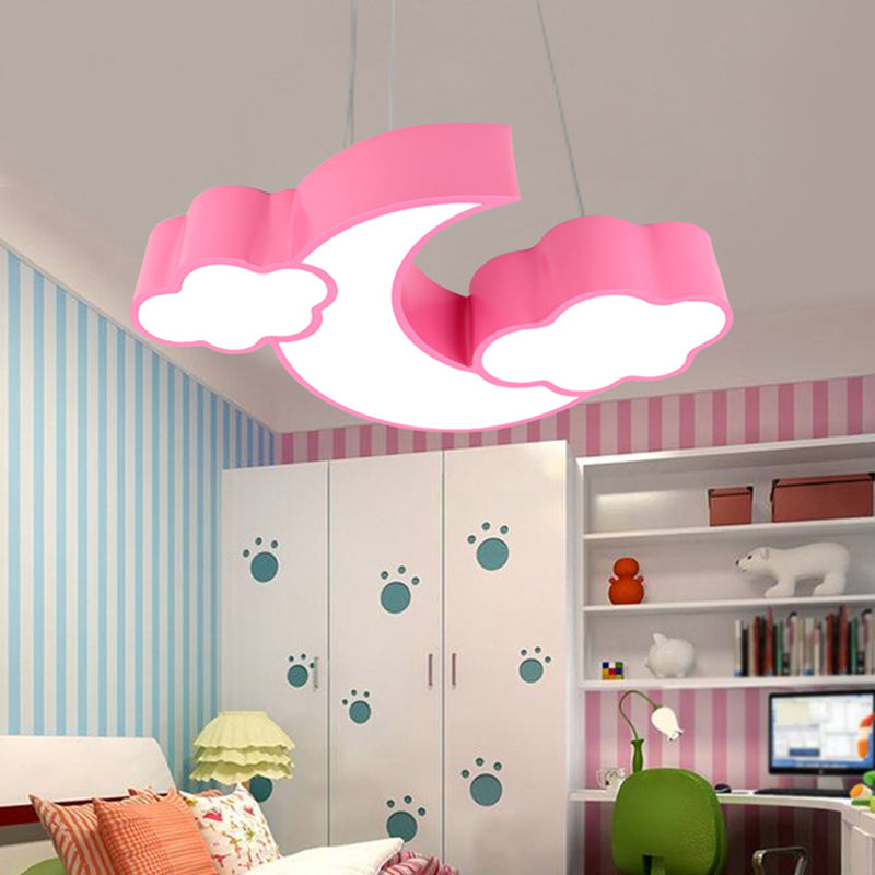 Acrylic Cloud and Moon Ceiling Pendant Modern White/Pink/Blue LED Hanging Chandelier in Warm/White Light