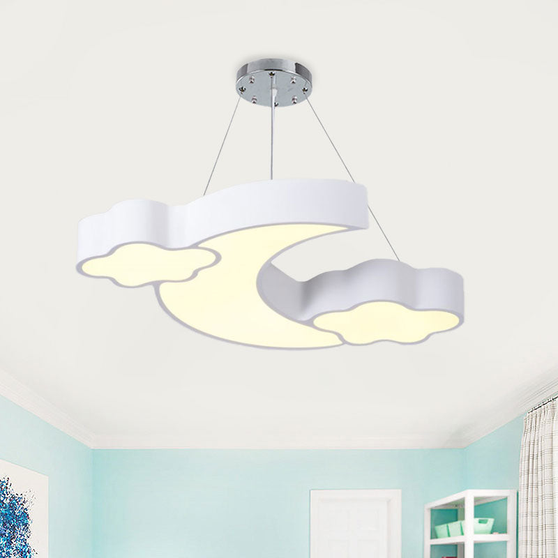 Acrylic Cloud and Moon Ceiling Pendant Modern White/Pink/Blue LED Hanging Chandelier in Warm/White Light