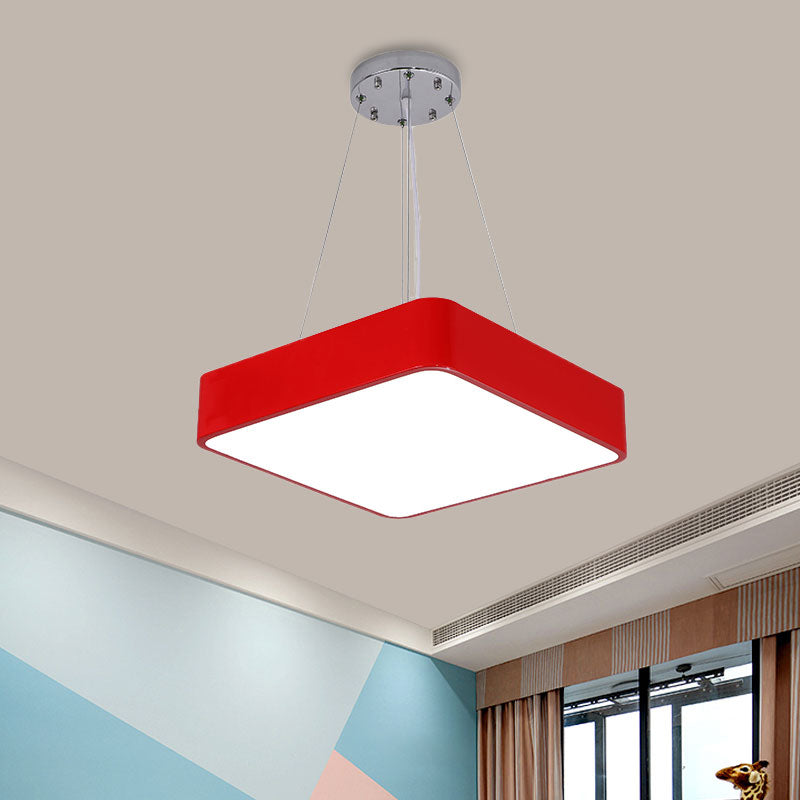 Square Kindergarten Chandelier Lamp Acrylic Nordic Style LED Pendant Light Kit in Yellow/Red/Blue