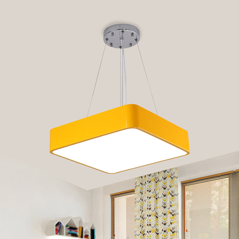 Square Kindergarten Chandelier Lamp Acrylic Nordic Style LED Pendant Light Kit in Yellow/Red/Blue