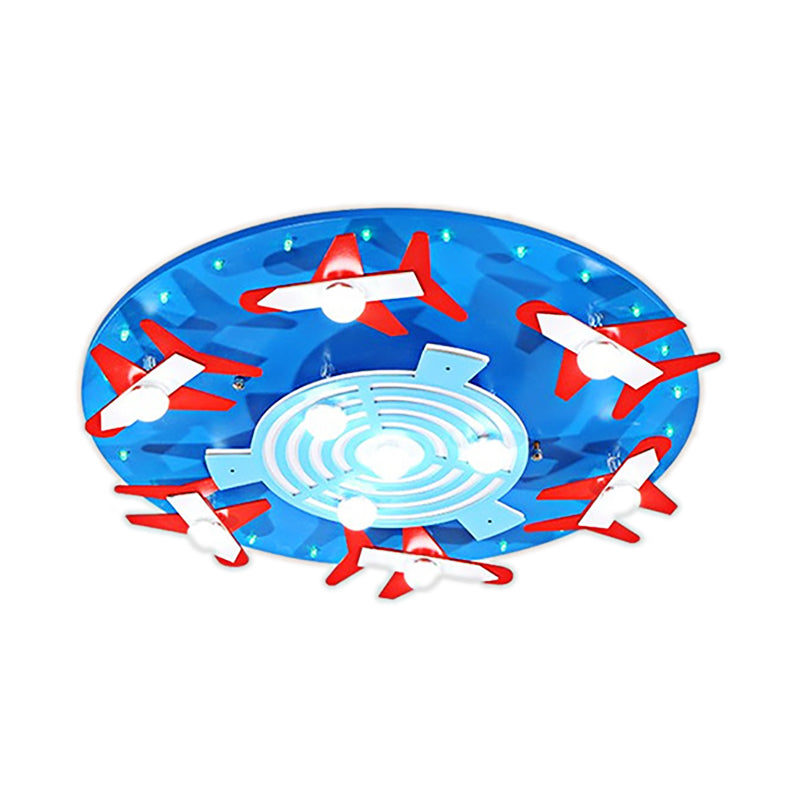 Lampada da soffitto rotonda in legno con sala giochi per aeroplano Lampada da soffitto per bambini accattivante