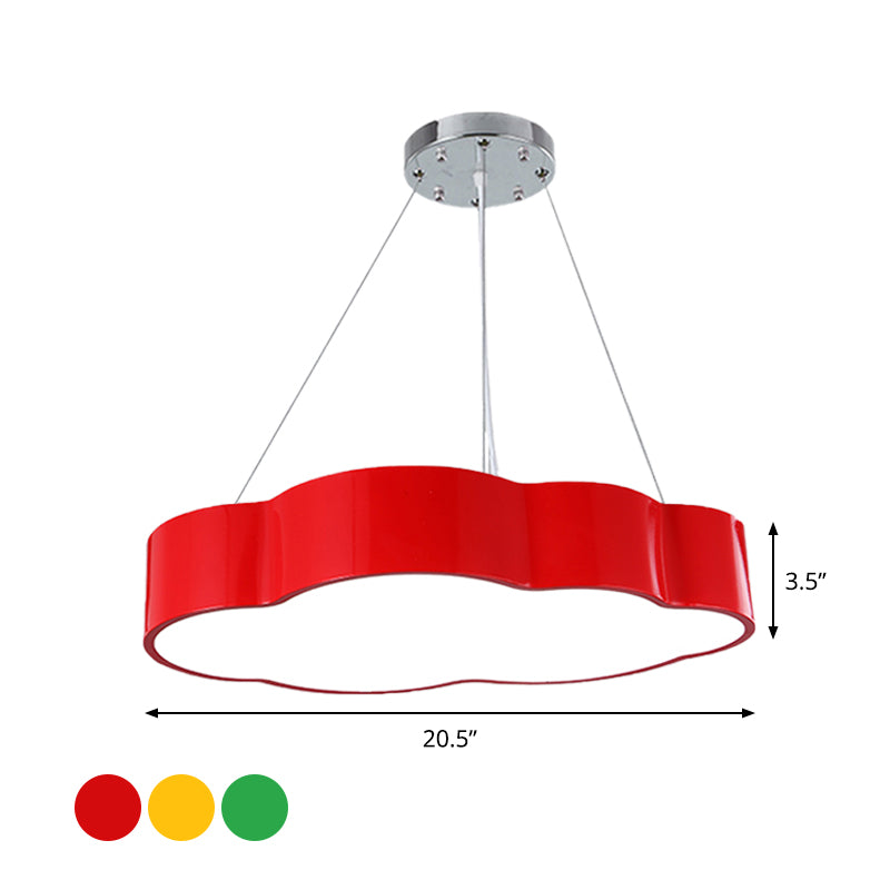 Modernist Cloud Suspension Lighting Acrylic LED Playroom Ceiling Chandelier in Red/Yellow/Green
