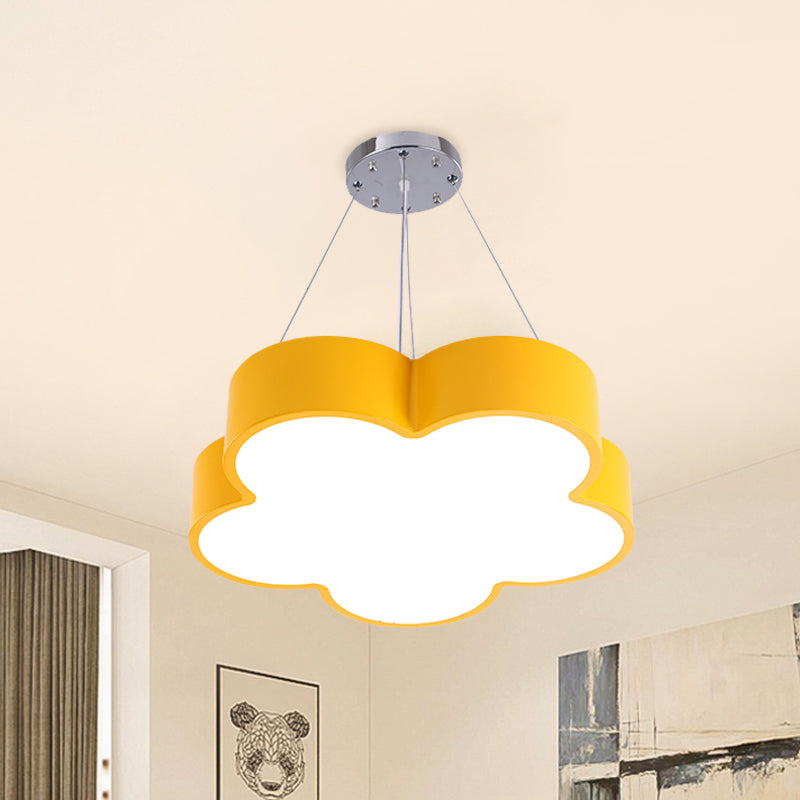 Kids LED Pendant Light Kit Yellow/Blue/Green Flower Chandelier Lamp Fixture with Acrylic Shade