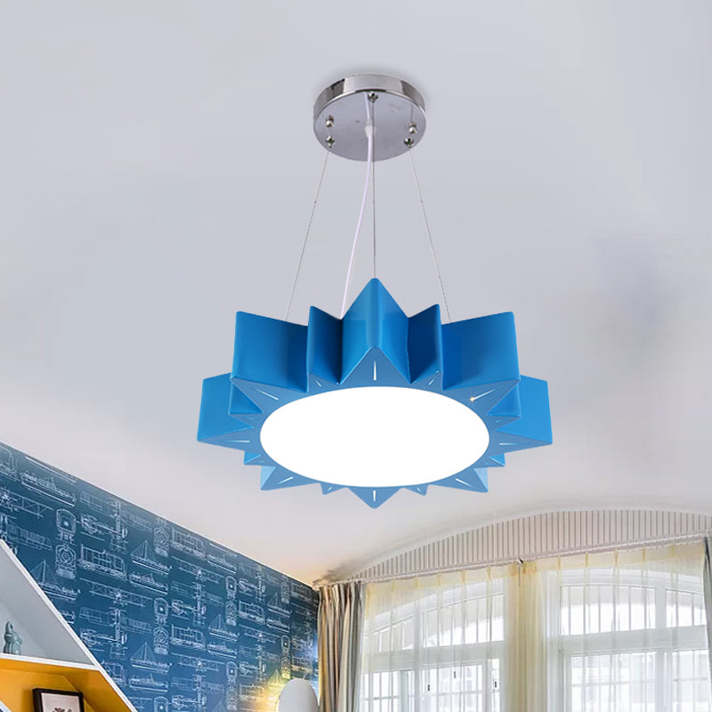 Sun Ceiling Hang Fixture Kids Style Acrylic Yellow/Blue/Green LED Chandelier Light for Hallway