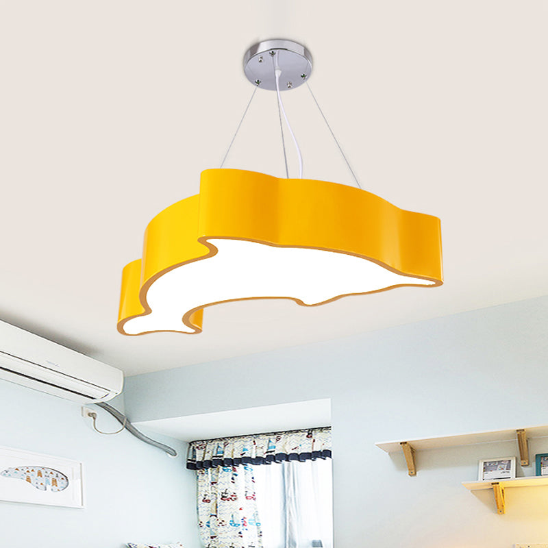 Acrylic Dolphin Pendant Chandelier Minimalist Blue/Green/Yellow LED Ceiling Suspension Lamp for Playroom