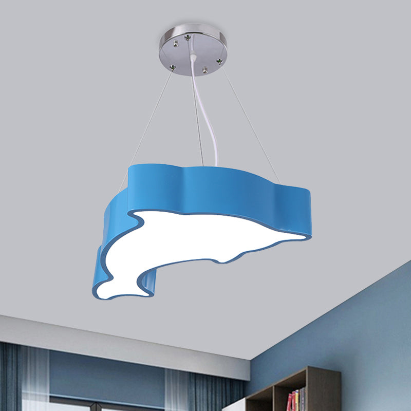 Acrylic Dolphin Pendant Chandelier Minimalist Blue/Green/Yellow LED Ceiling Suspension Lamp for Playroom