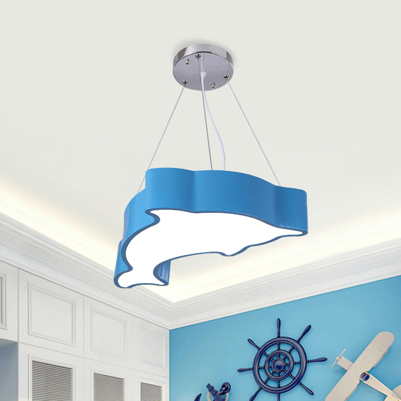 Acrylic Dolphin Pendant Chandelier Minimalist Blue/Green/Yellow LED Ceiling Suspension Lamp for Playroom