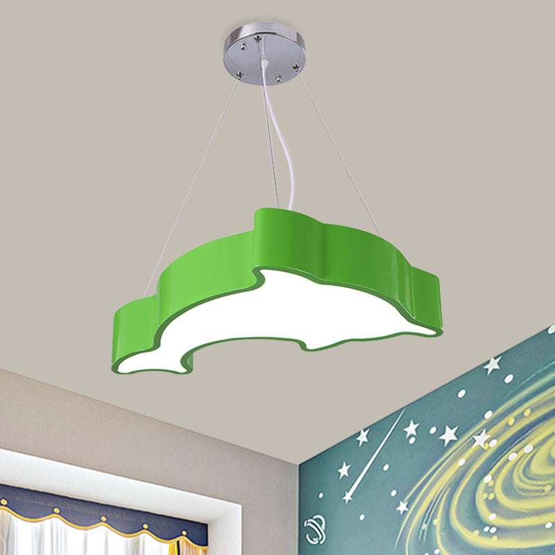 Acrylic Dolphin Pendant Chandelier Minimalist Blue/Green/Yellow LED Ceiling Suspension Lamp for Playroom