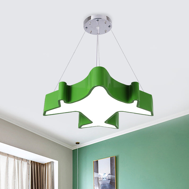 Plane Playing Room Pendant Lamp Acrylic Cartoon Style LED Chandelier Light Fixture in Blue/Yellow/Green