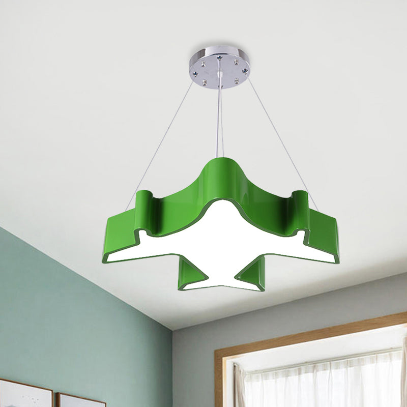 Plane Playing Room Pendant Lamp Acrylic Cartoon Style LED Chandelier Light Fixture in Blue/Yellow/Green