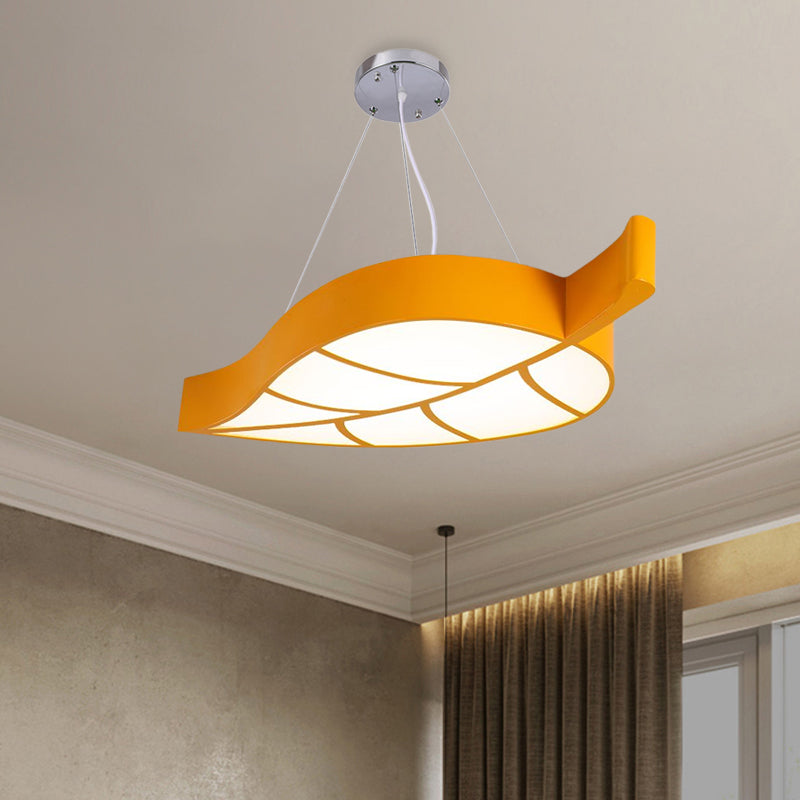 Acrylic Leave Hanging Chandelier Modern Style LED Pendant Light Kit in Blue/Yellow/Green for Dining Room