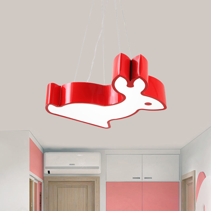 Rabbit Sleeping Room Ceiling Lamp Acrylic Kids Style LED Pendant Chandelier in Red/Blue/Yellow