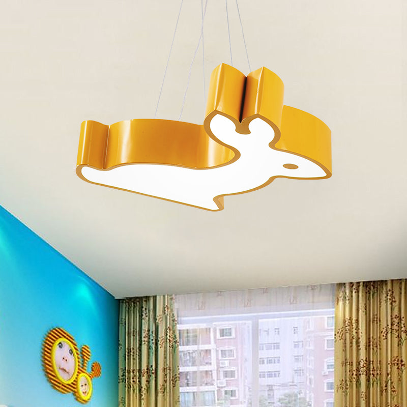 Rabbit Sleeping Room Ceiling Lamp Acrylic Kids Style LED Pendant Chandelier in Red/Blue/Yellow