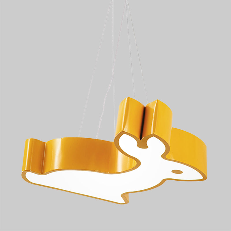 Rabbit Sleeping Room Ceiling Lamp Acrylic Kids Style LED Pendant Chandelier in Red/Blue/Yellow
