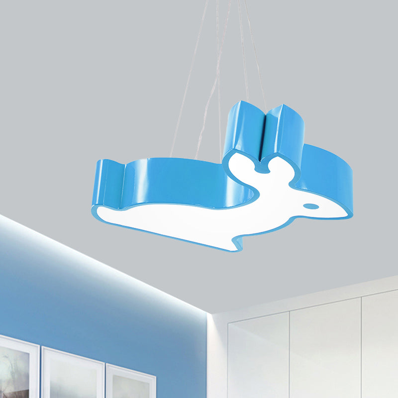 Rabbit Sleeping Room Ceiling Lamp Acrylic Kids Style LED Pendant Chandelier in Red/Blue/Yellow