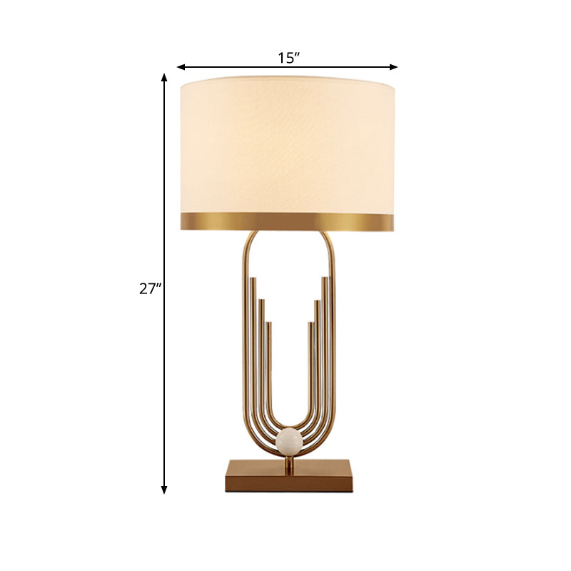 Gecanneleerde ovale woonkamer tafellicht vintage stijlvol metalen metalen 1-licht gouden leeslampkit met stofschaduw