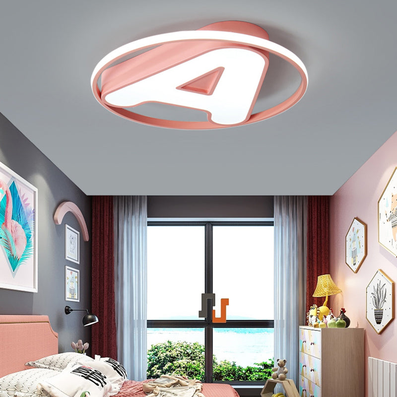 Nursing Room Circular Ceiling Lamp with Letter A Acrylic Kids LED Ceiling Mount Light