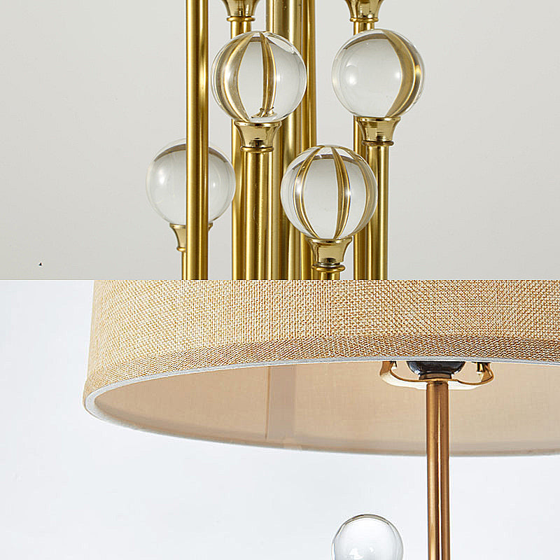 Luz de la noche de tambor de tela Lámpara de noche tradicional 1 luz de noche Lámpara de noche en oro con deco de bola de cristal transparente