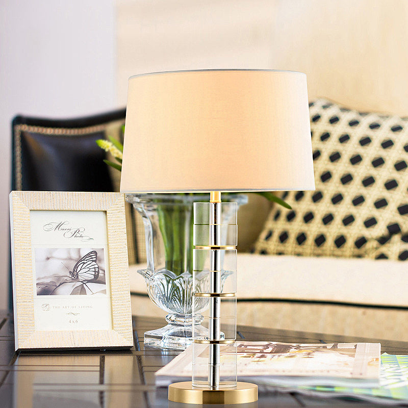 Drum slaapkamer nachtlicht landstof 1-head wit nachtkastje verlichting met heldere kristallen kolombasis