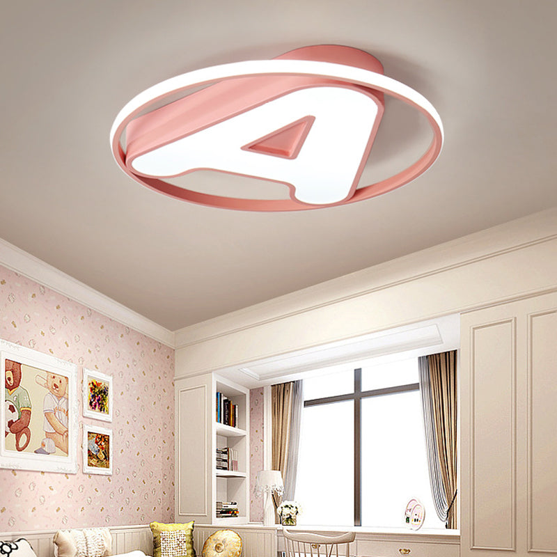 Nursing Room Circular Ceiling Lamp with Letter A Acrylic Kids LED Ceiling Mount Light