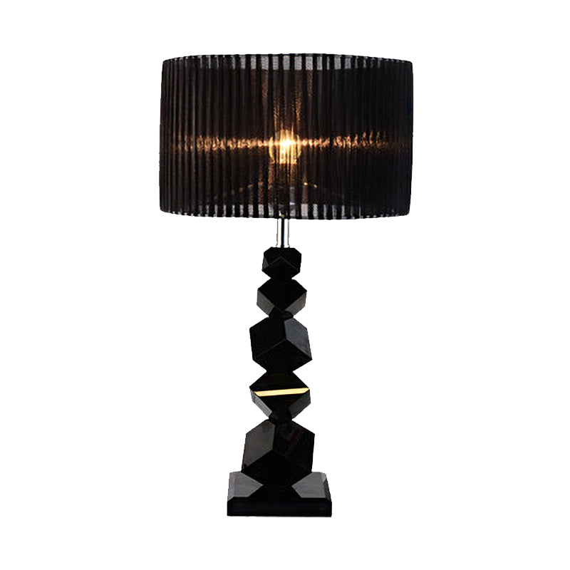 Lámpara de la noche de tambor negro tela clásica 1 cabezal luz de mesa con diseño de roca cristalina