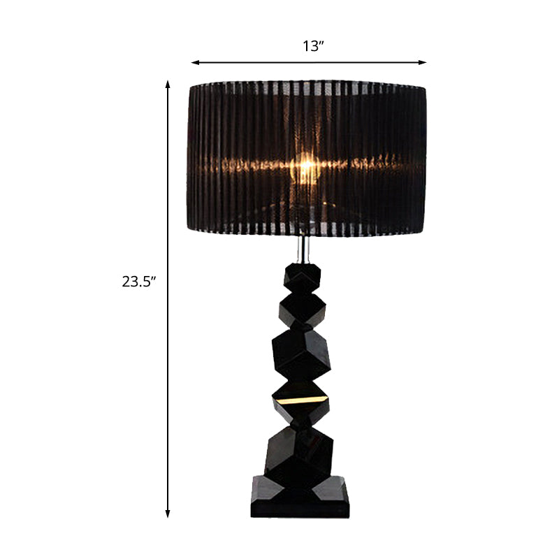 Lámpara de la noche de tambor negro tela clásica 1 cabezal luz de mesa con diseño de roca cristalina