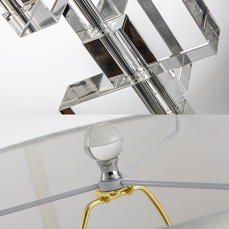 Tela blanca mesa de luz 1 bombilla lámpara de mesita de noche tradicional con bloque de vidrio transparente dislocado deco