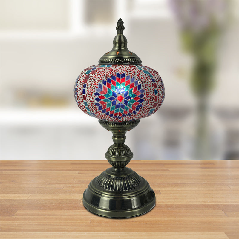1 hoofdlampje slaapkamer lamp vintage bronzen taakverlichting met bolvormig rood/blauw/multi-kleuren glazen schaduw