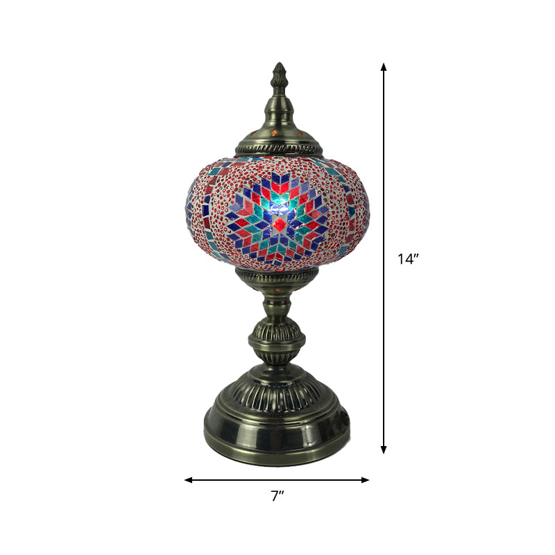 1 hoofdlampje slaapkamer lamp vintage bronzen taakverlichting met bolvormig rood/blauw/multi-kleuren glazen schaduw