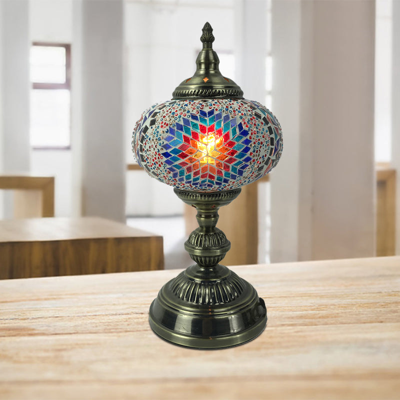 1 hoofdlampje slaapkamer lamp vintage bronzen taakverlichting met bolvormig rood/blauw/multi-kleuren glazen schaduw