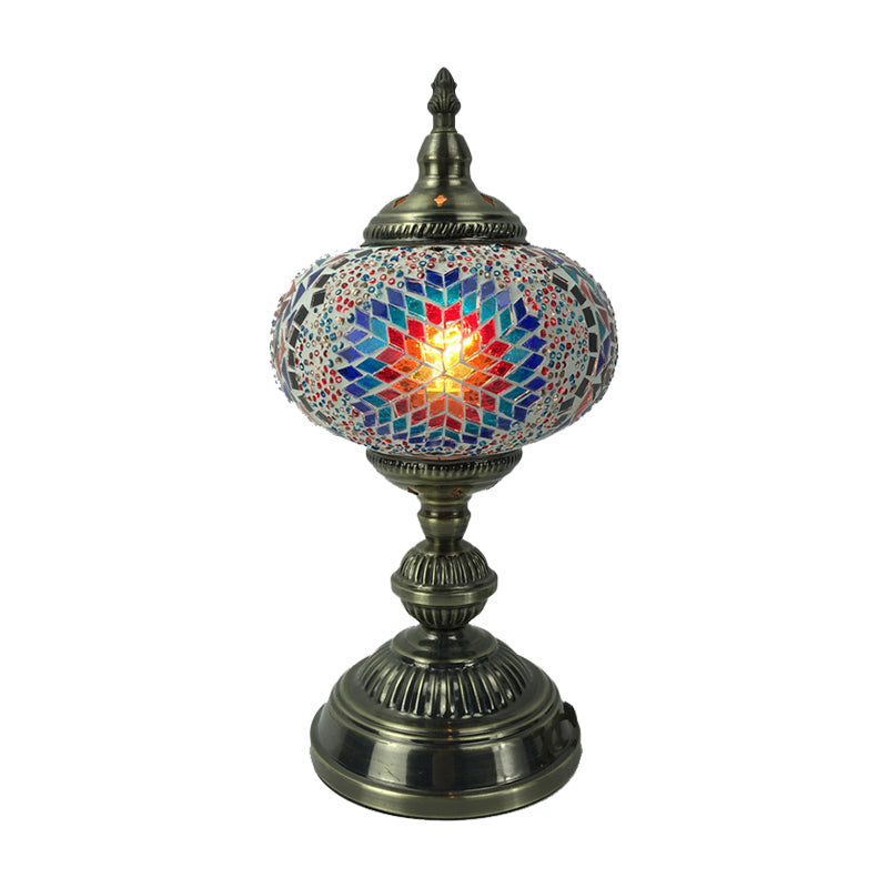 1 hoofdlampje slaapkamer lamp vintage bronzen taakverlichting met bolvormig rood/blauw/multi-kleuren glazen schaduw