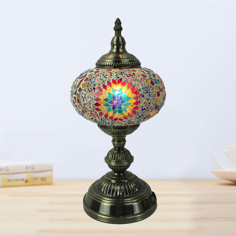 1 hoofdlampje slaapkamer lamp vintage bronzen taakverlichting met bolvormig rood/blauw/multi-kleuren glazen schaduw