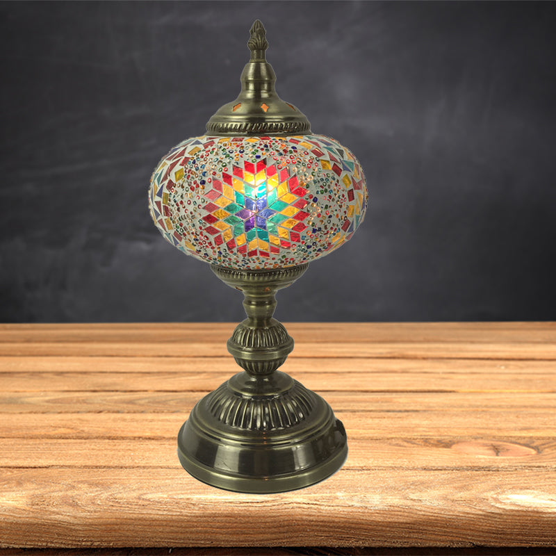 1 hoofdlampje slaapkamer lamp vintage bronzen taakverlichting met bolvormig rood/blauw/multi-kleuren glazen schaduw