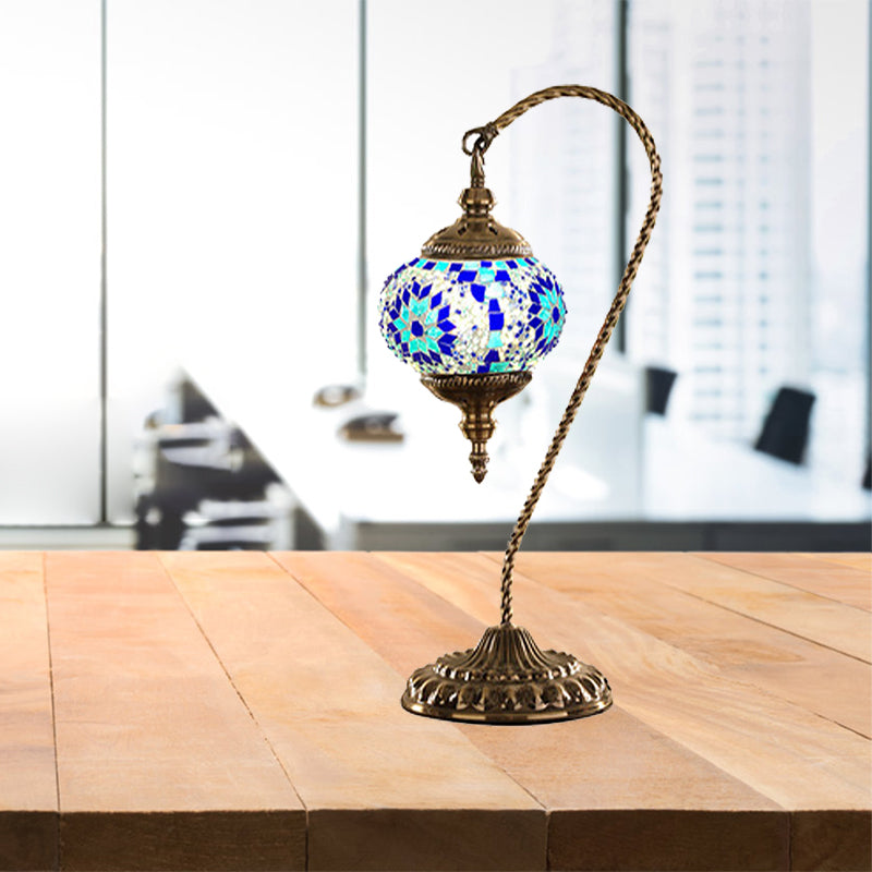 Luz de escritorio global tradicional rojo/blanco/vidrio amarillo 1 cafetería lámpara de mesa nocturna con base de metal